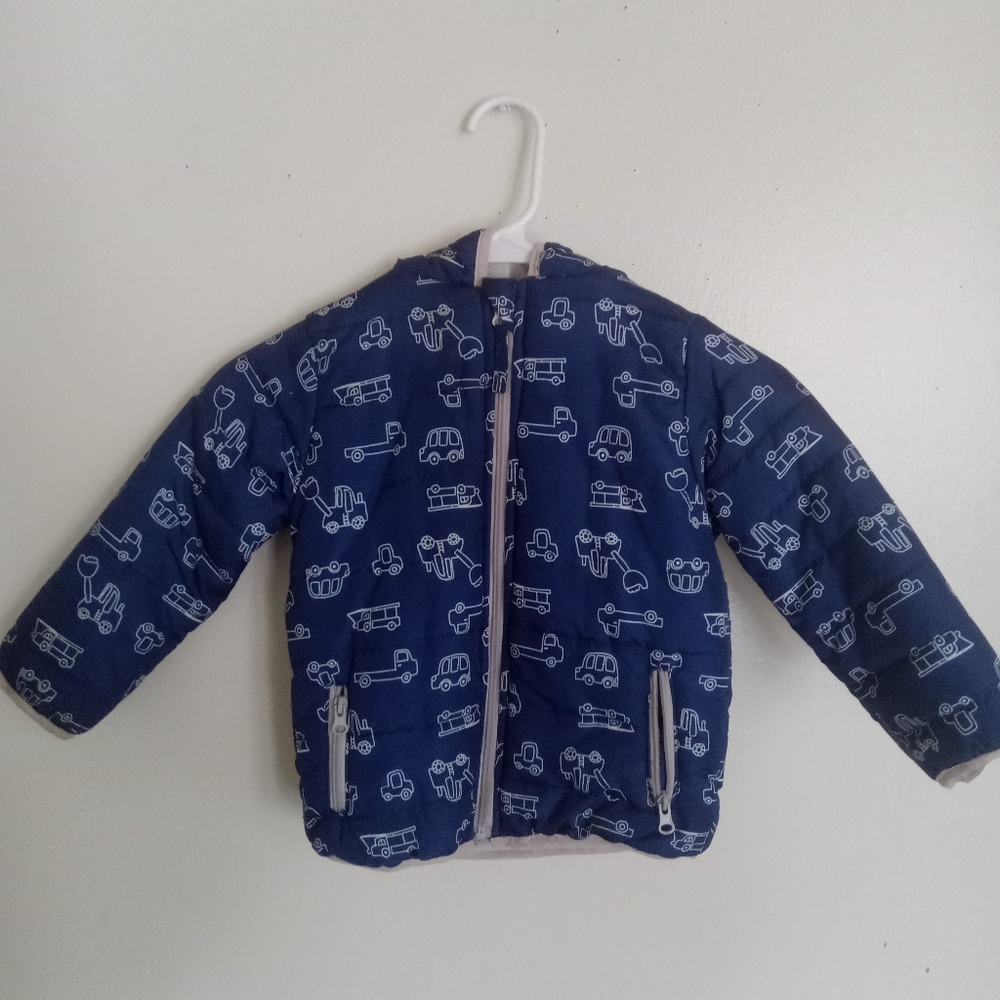 Toddler Boys Blue Printed Puffer Winter Coat Size 4T